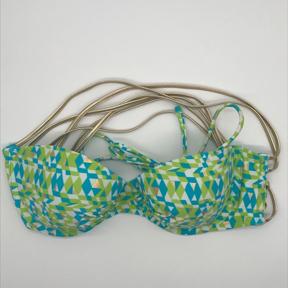 Aerie Bikini Top Geometric Womens size 36 B gold straps